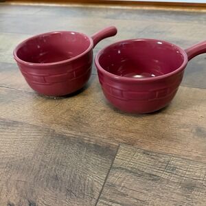 Longaberger Chili/Soup Bowls w/ Handle Pottery Woven Traditions Paprika Set Of 2